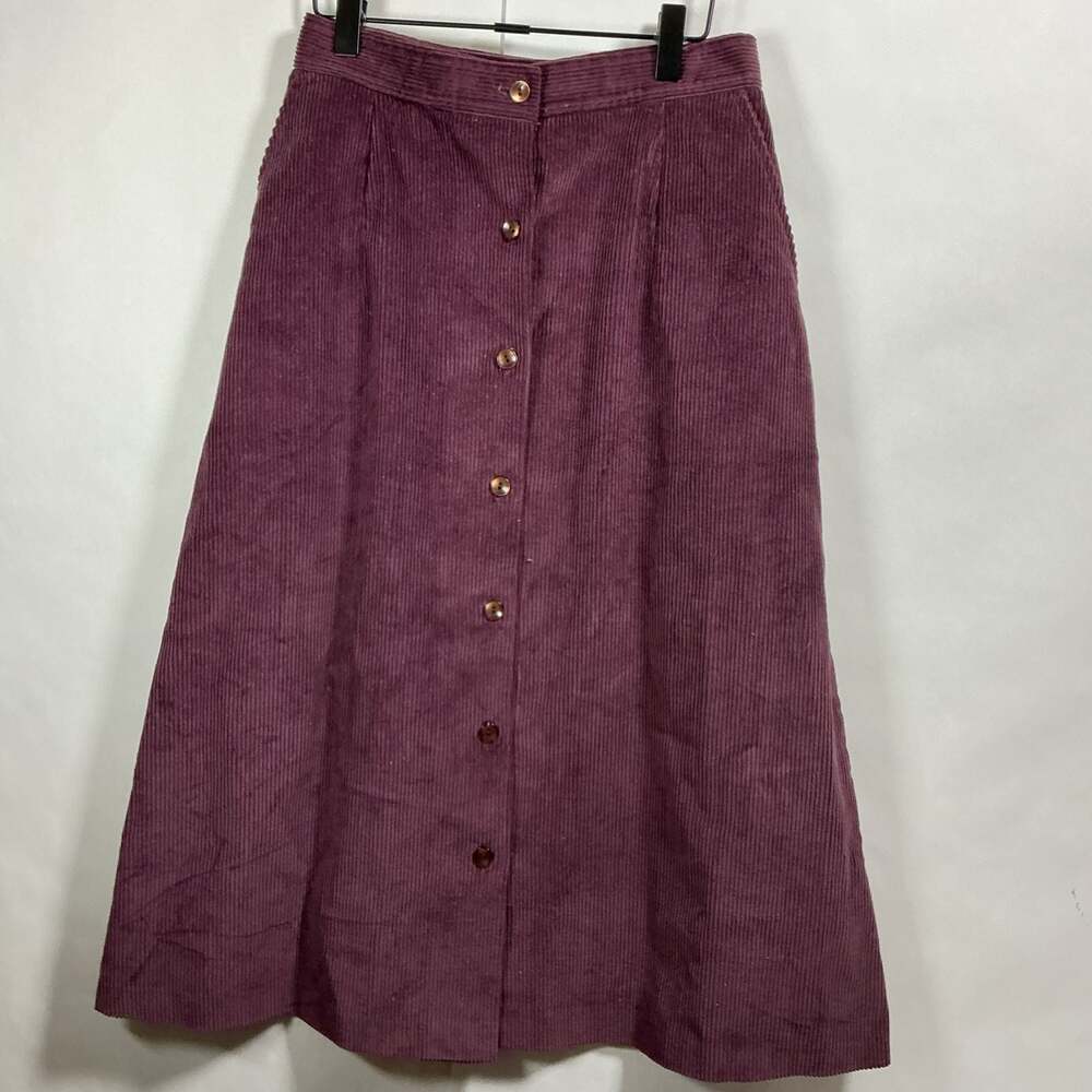Vintage Jax Slax Skirtz Corduroy Button-Front Midi Skirt Burgundy Style 9448